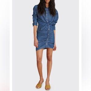 Veronica Beard Sierra Ruched Chambray Blue Button Down Shirt Dress Size 12